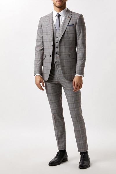Burton grey Skinny Fit Grey Check Suit Waistcoat