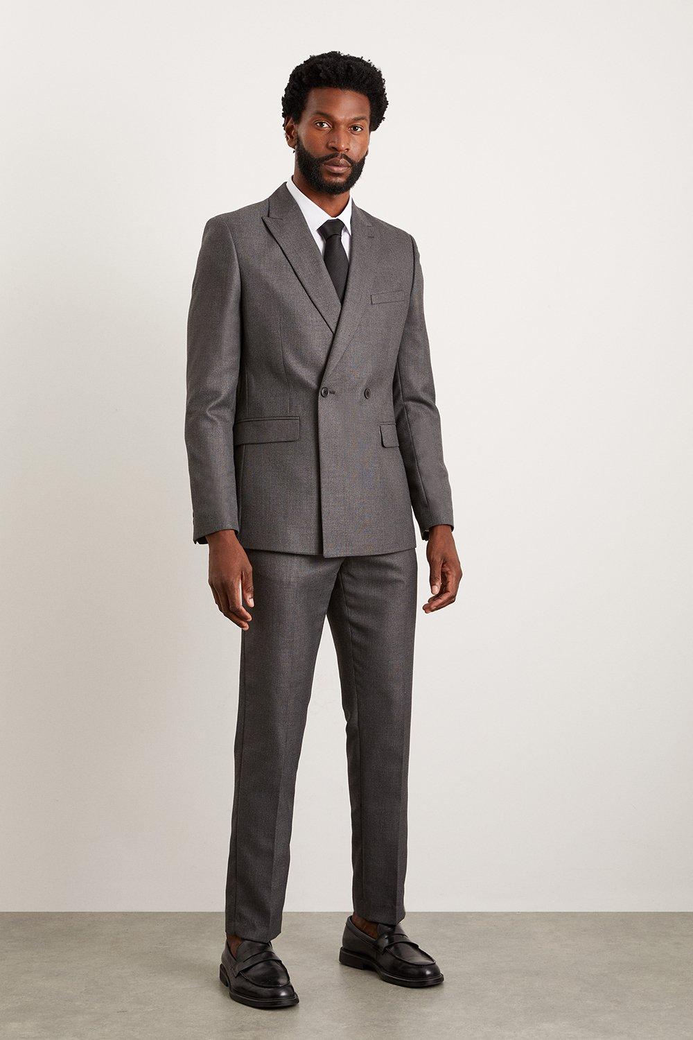 Suits | Double Breasted Charcoal Wide Self Stripe Suit Jacket | Burton