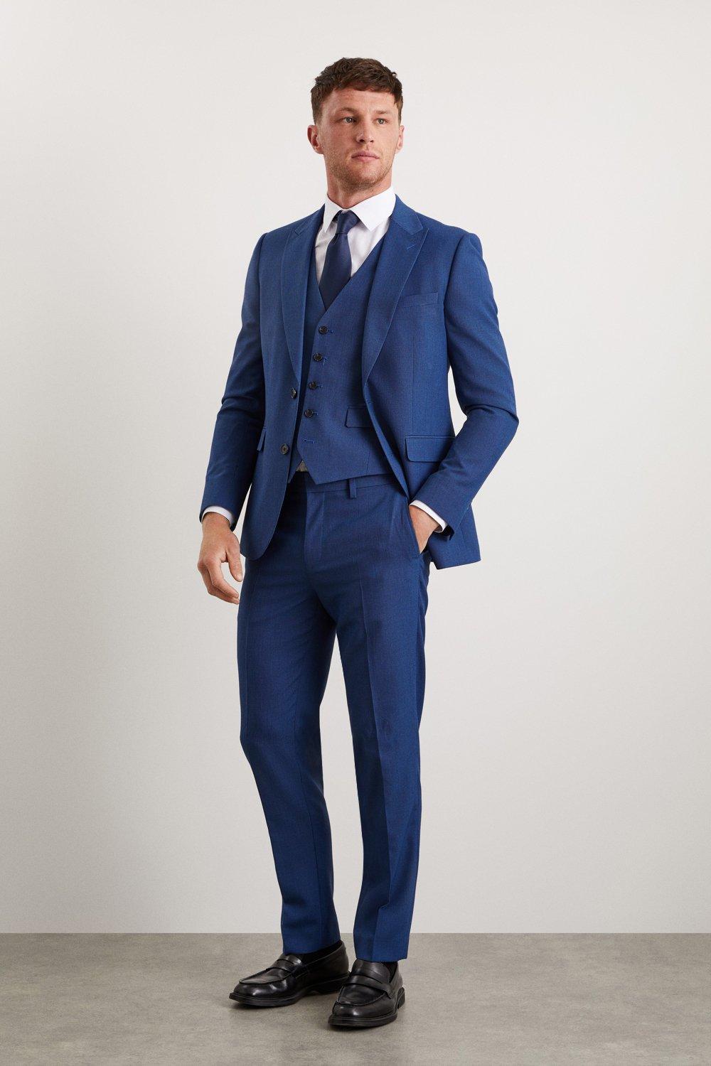 Mens Slim Fit Blue Birdseye Suit Trouser