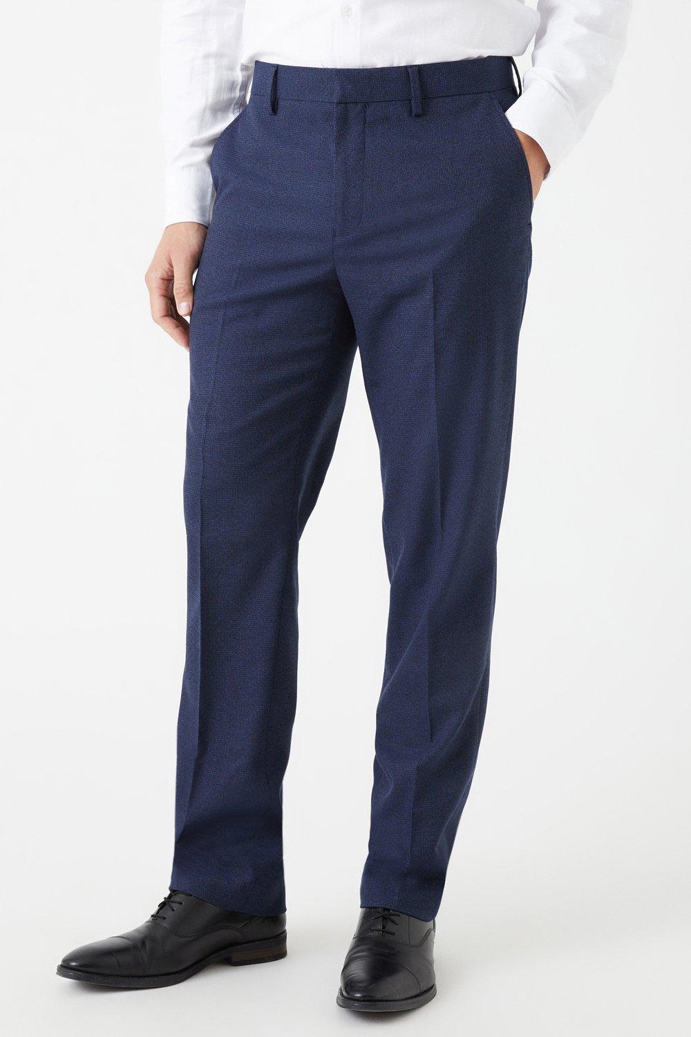 Mens Navy Marl Tailored Fit Suit Trousers