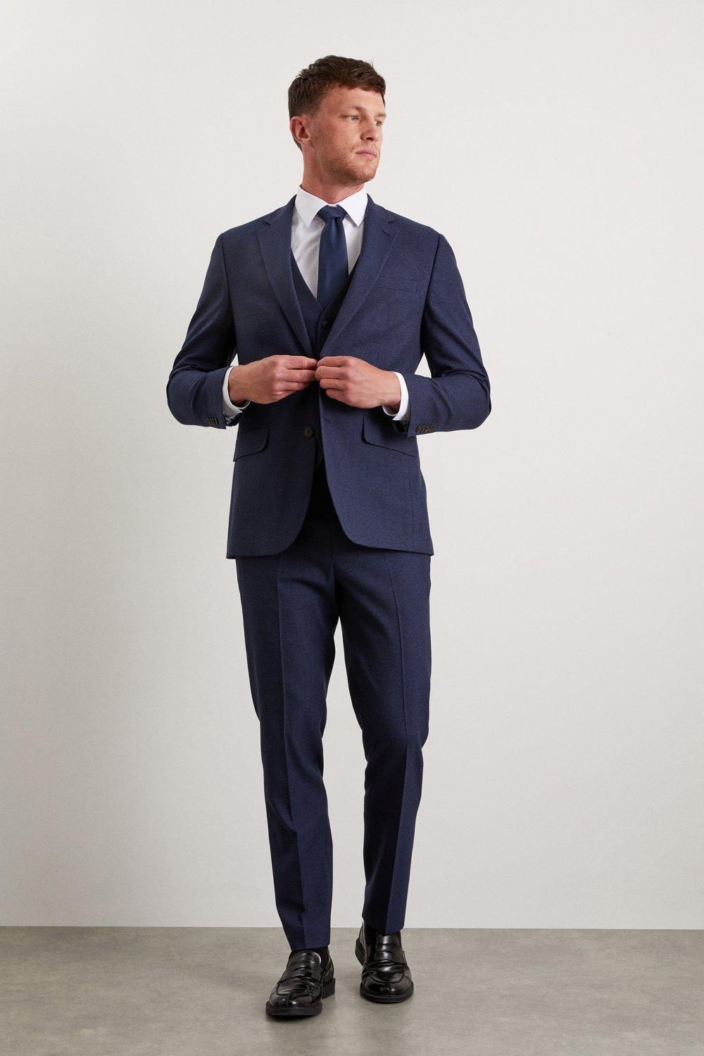 Mens Navy Marl Tailored Fit Suit Jacket