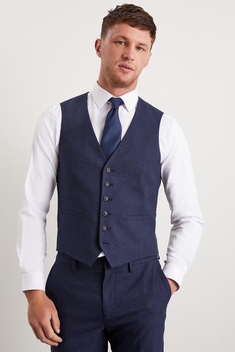 Mens Navy Marl Slim Fit Waistcoat