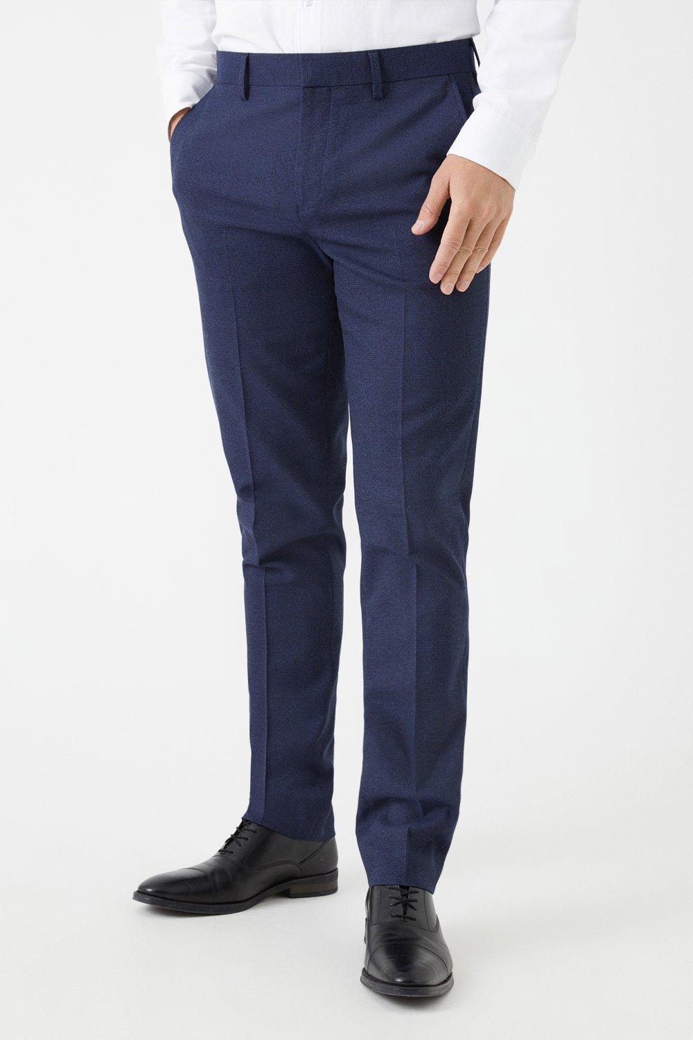 Mens Navy Marl Slim Fit Suit Trousers