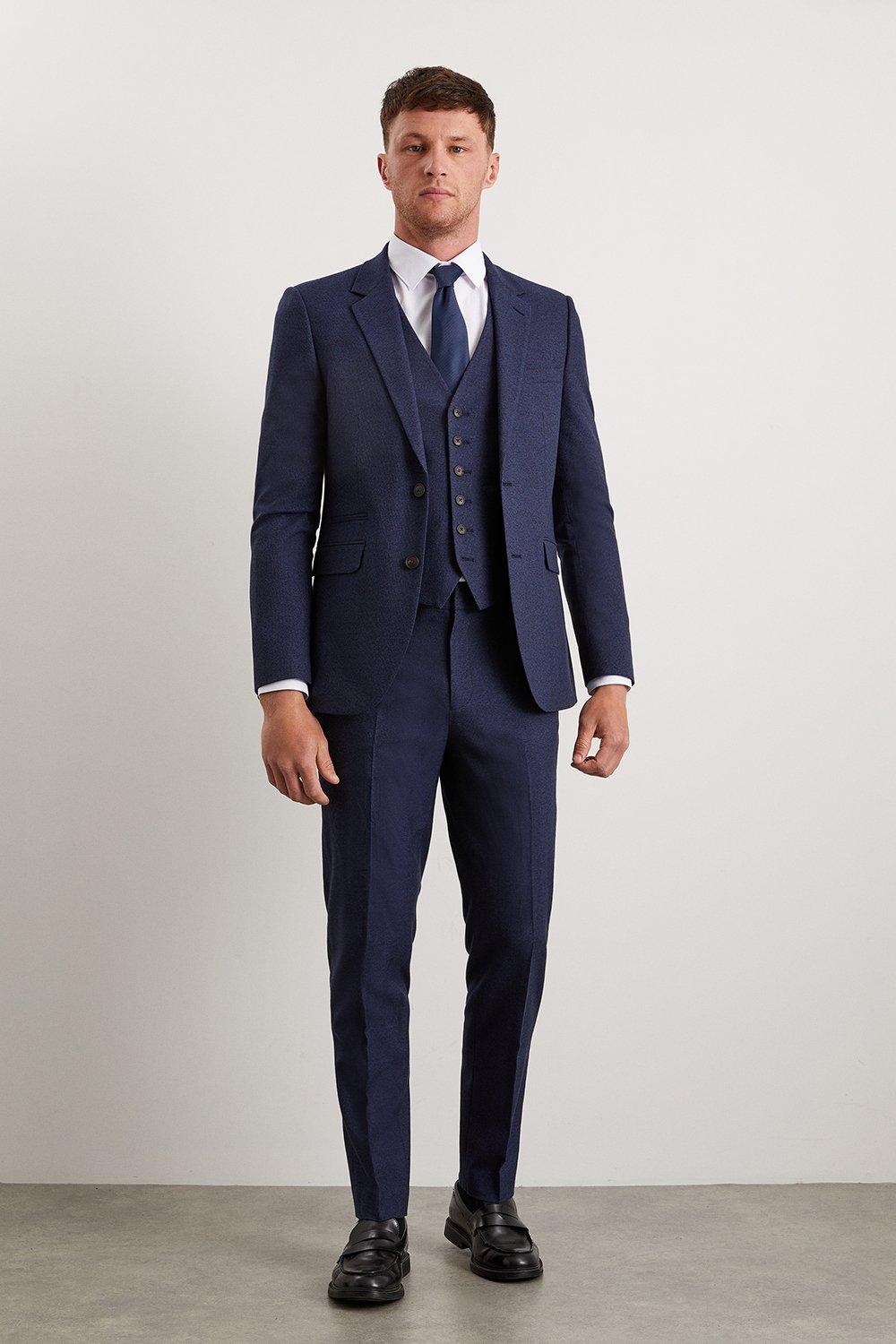 Mens Navy Marl Slim Fit Suit Jacket