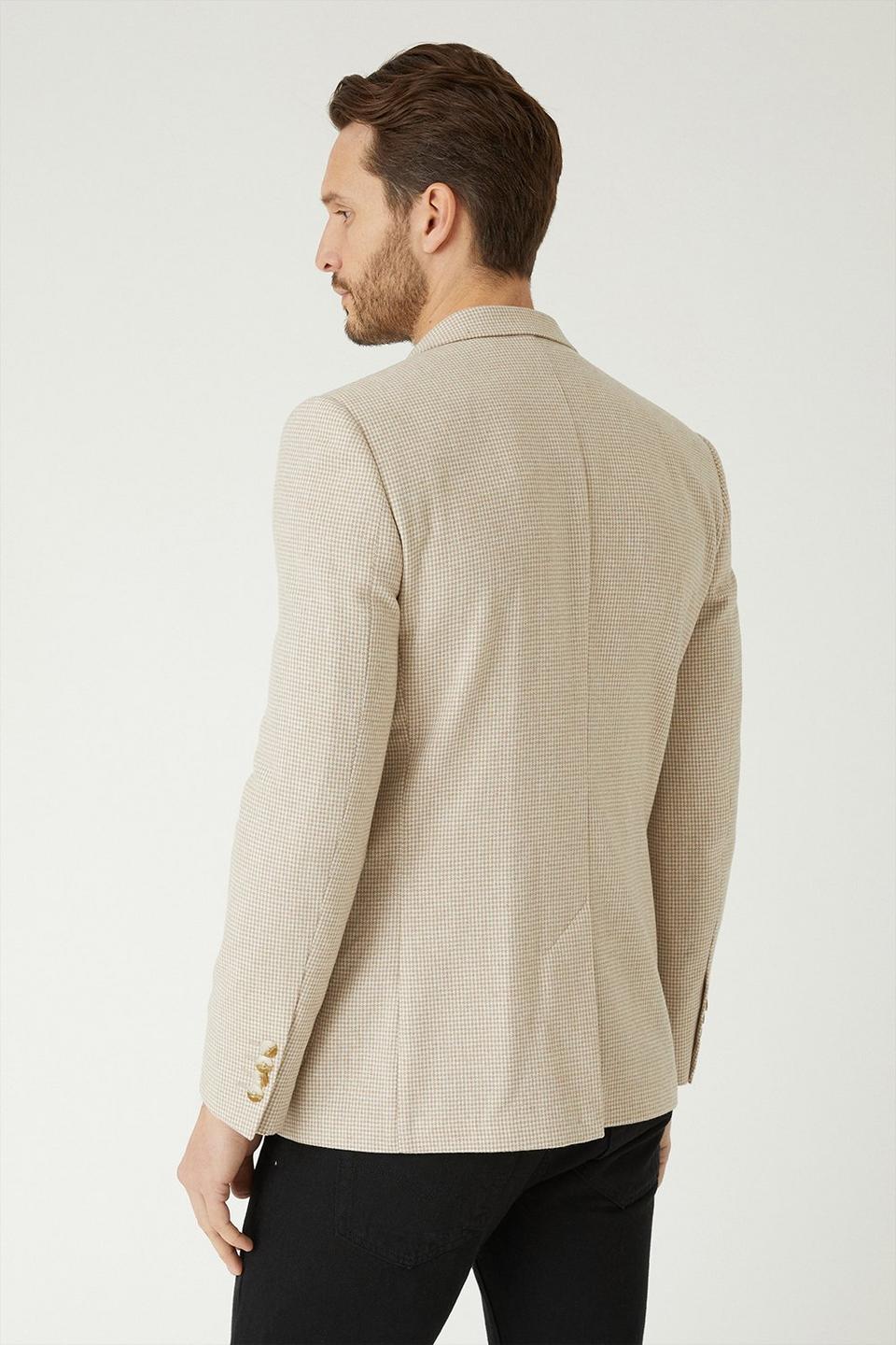 Suits | Slim Fit Half Lined Neutral Dogtooth Blazer | Burton