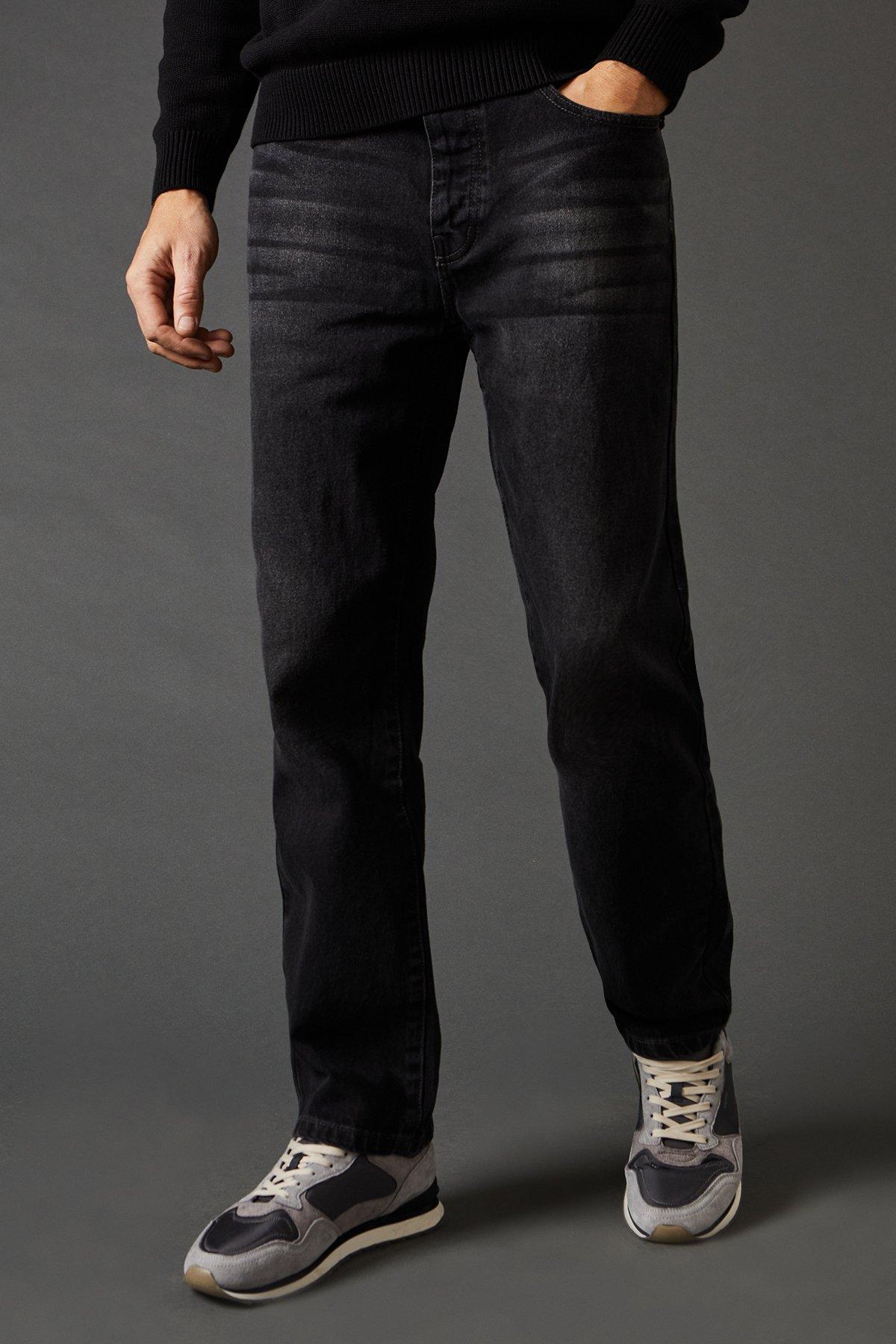 Mens Black Wash Straight Fit Jean