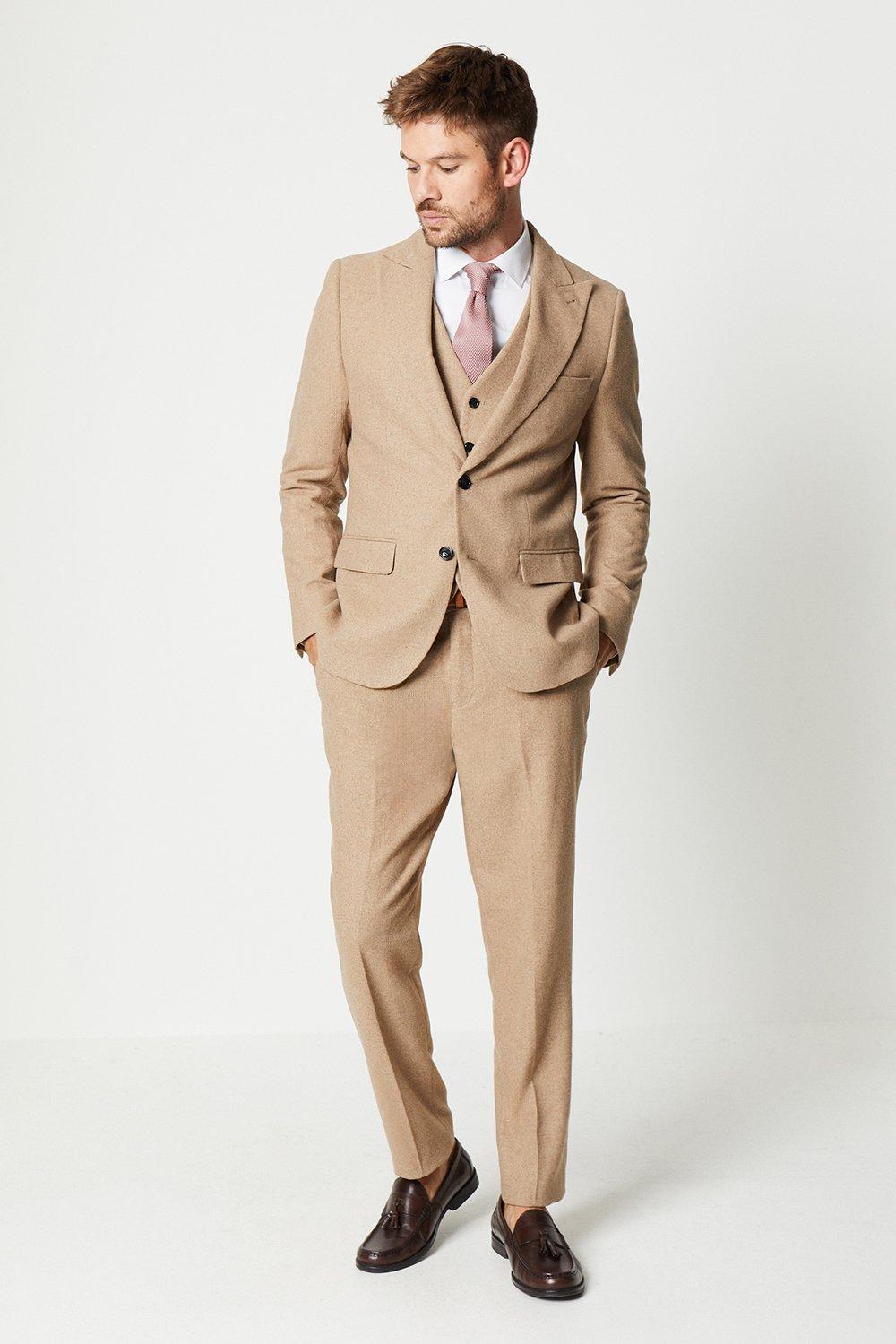 Mens Slim Fit Neutral Tweed Suit Trouser at Burton