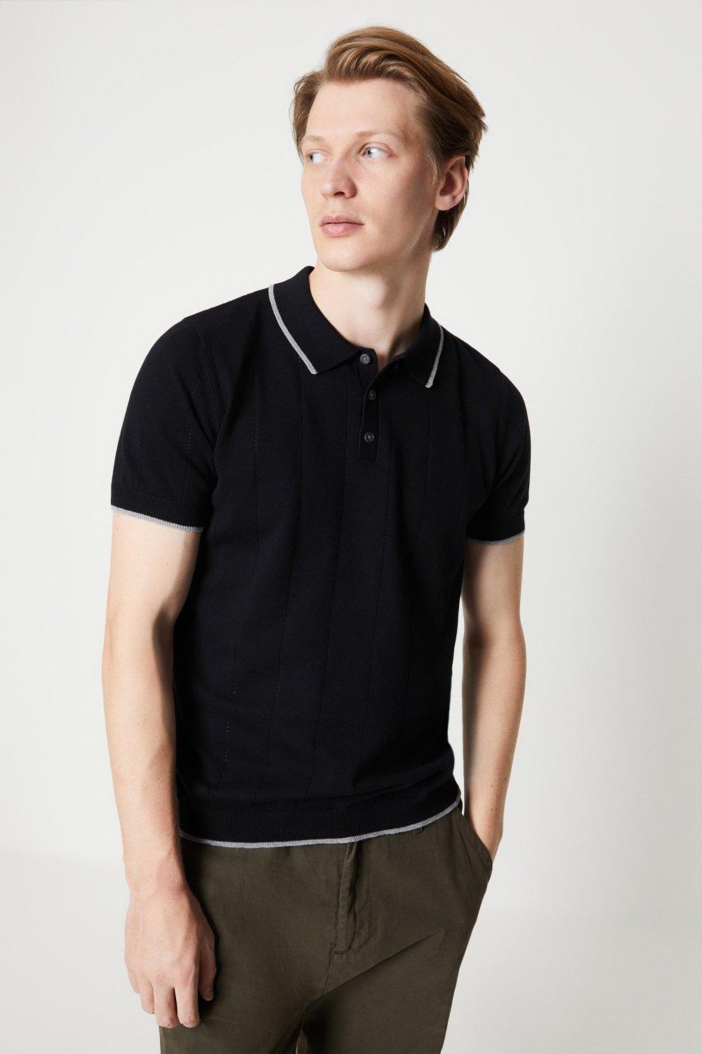 Mens Pointelle Knitted Polo