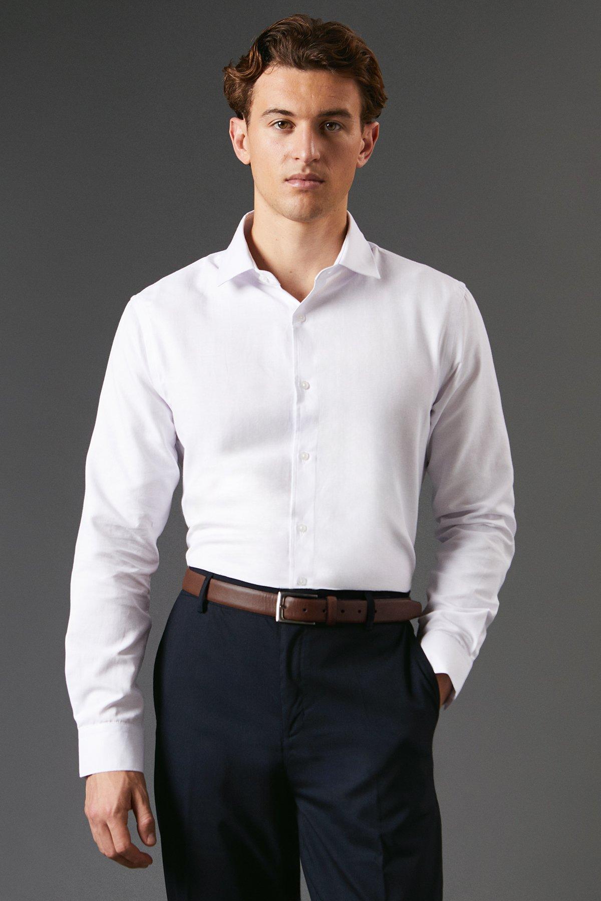 Mens Slim Fit Long Sleeve Herringbone Shirt