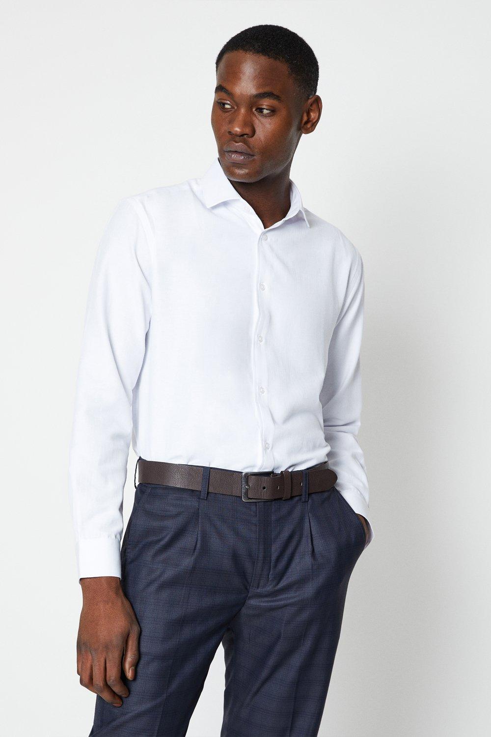 Mens Long Sleeve Regular Fit Herringbone Shirt