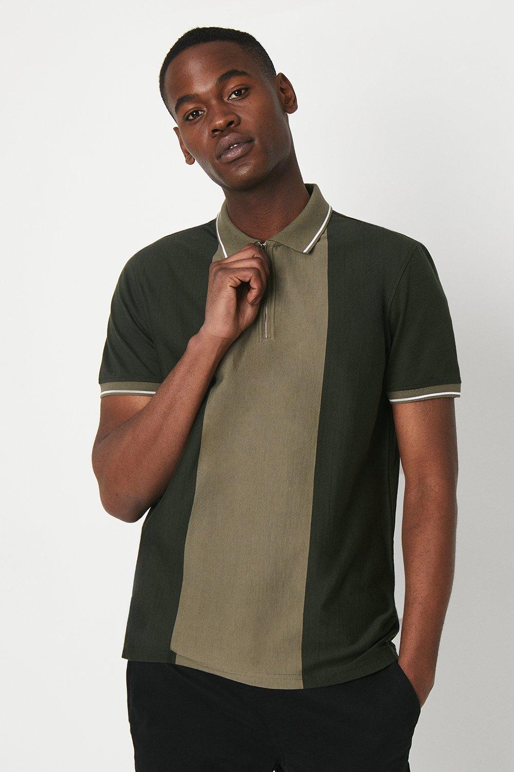 Mens Tonal Vertical Zip Polo Shirt