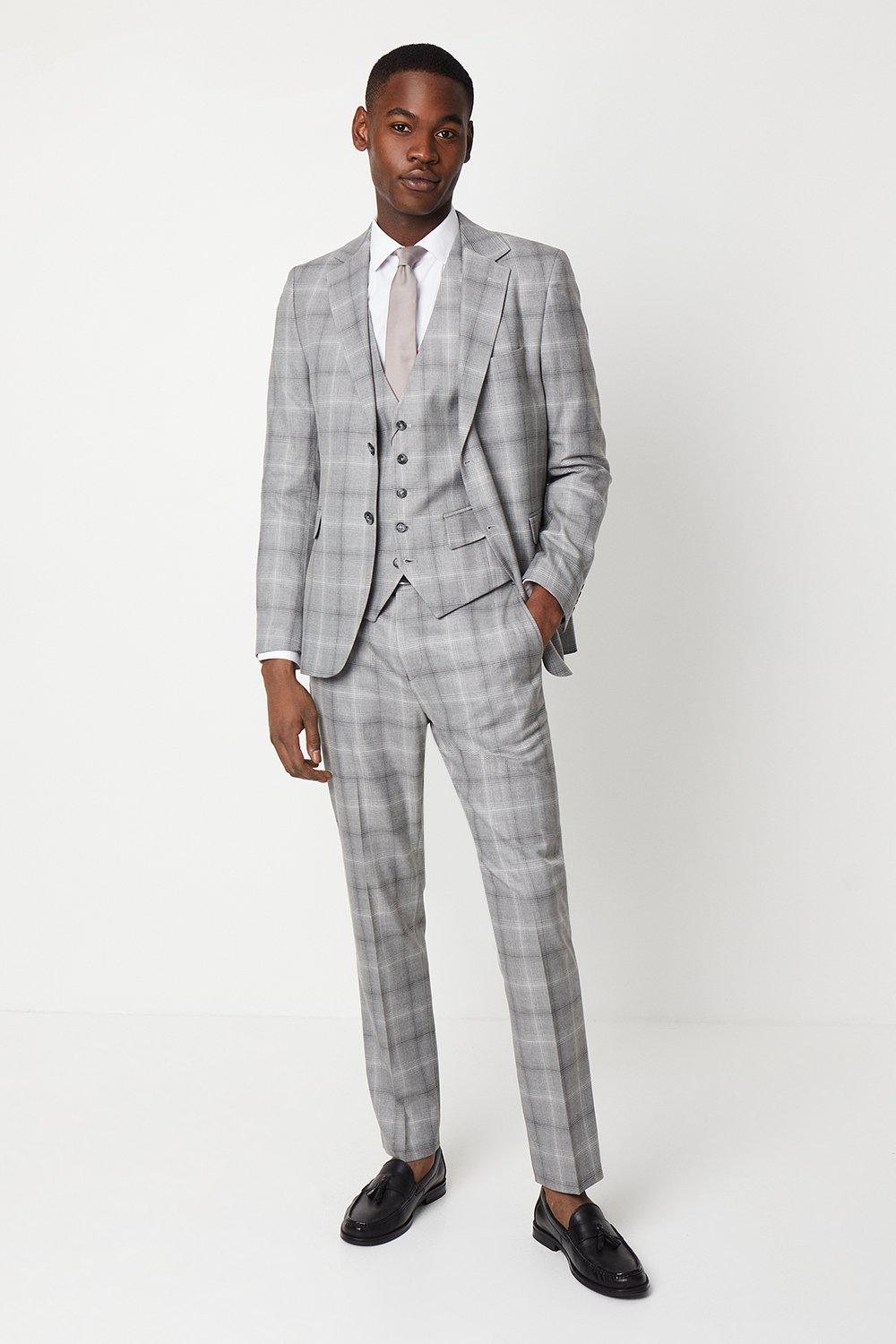 Mens Grey Fine Check Slim Fit Suit Trouser at Burton