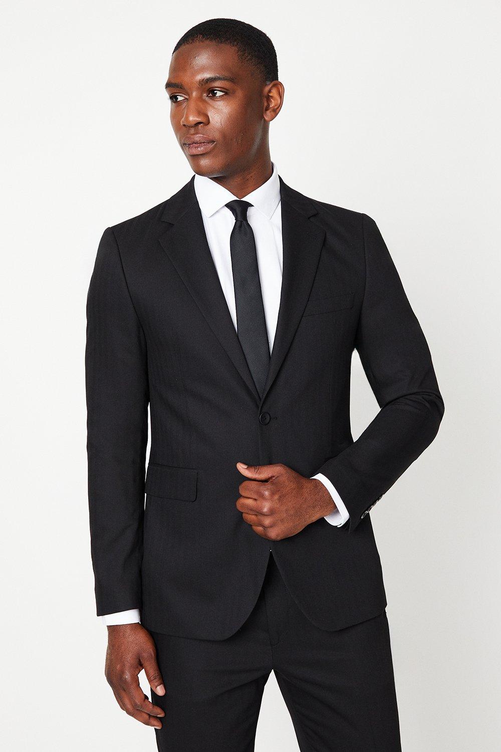 Mens Black Herringbone Suit Blazer