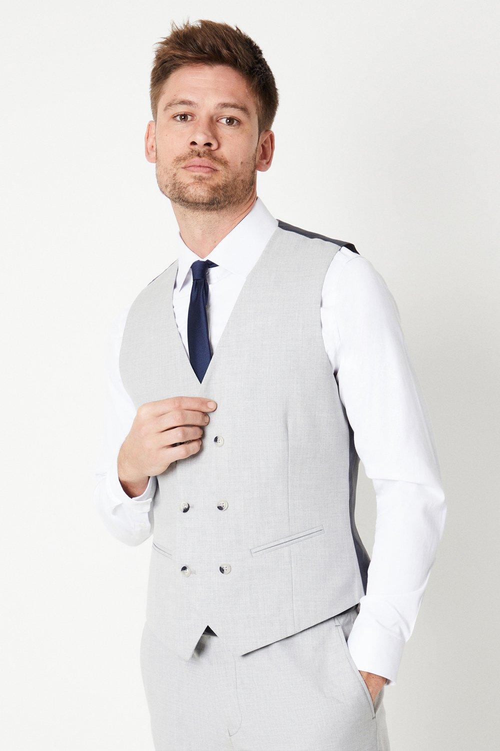 Mens Slim Fit Grey Heathered Wedding Waistcoat