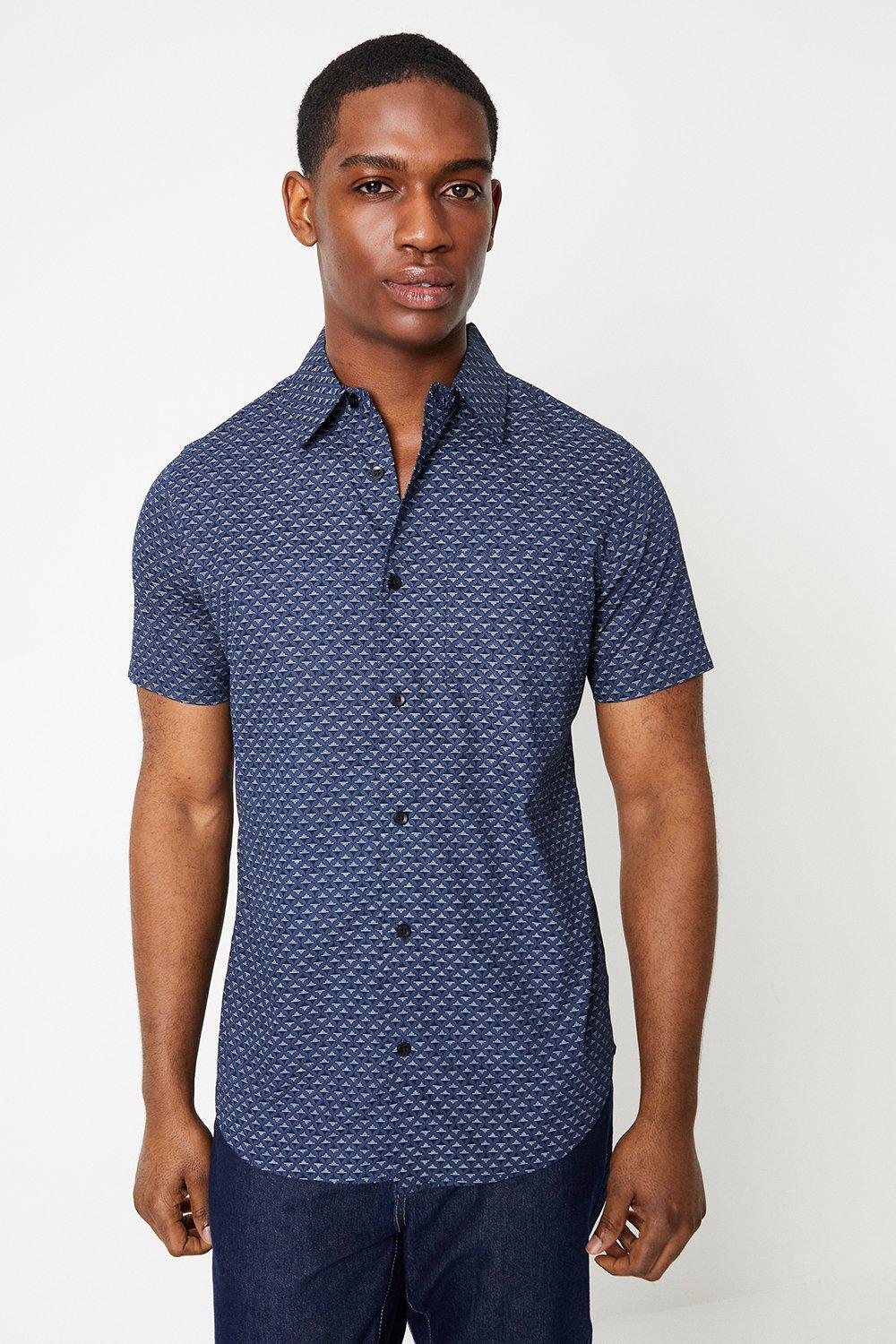 Mens Mono Cross Diamond Print Short Sleeve Shirt