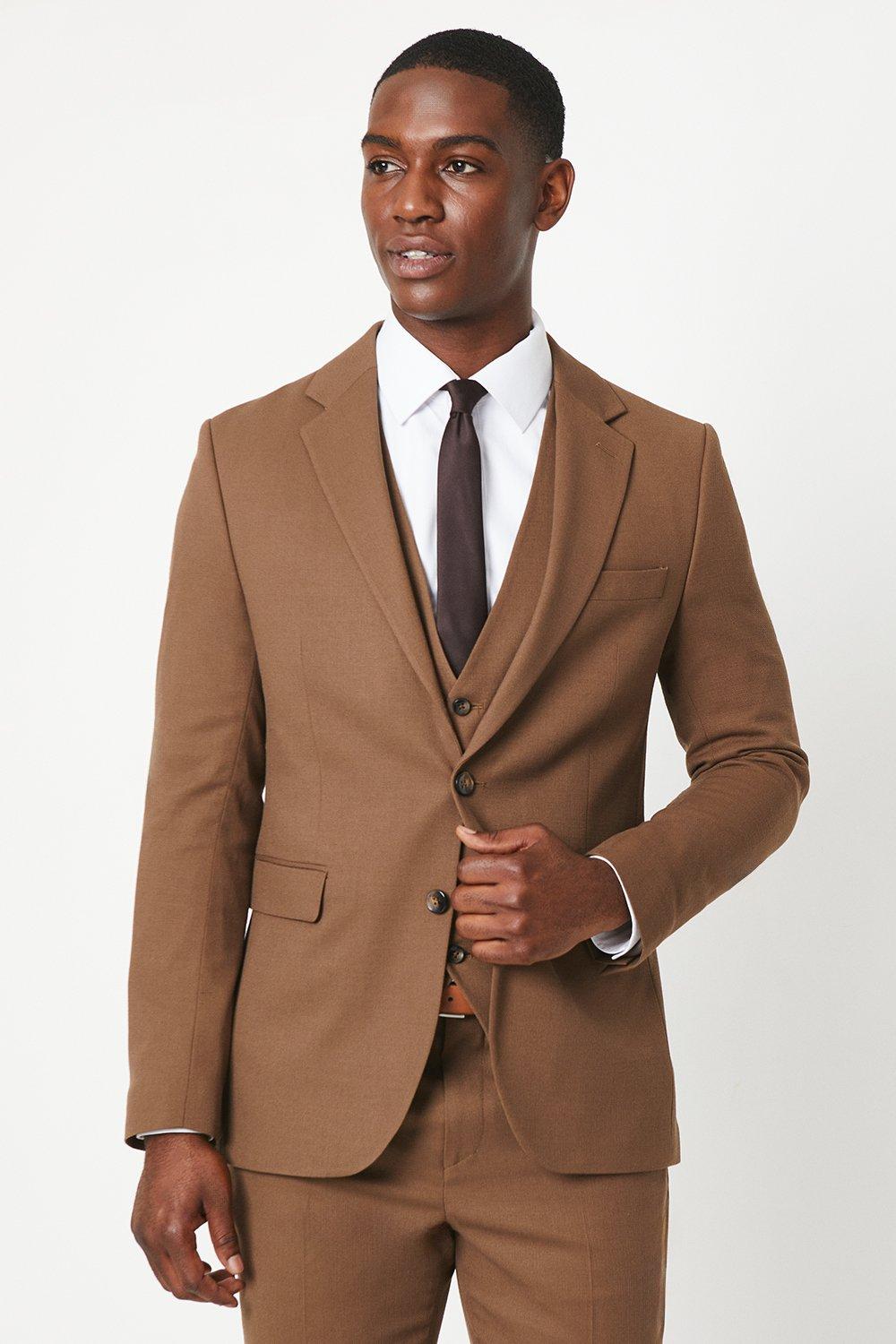 Mens Copper Plain Weave Slim Fit Suit Jacket