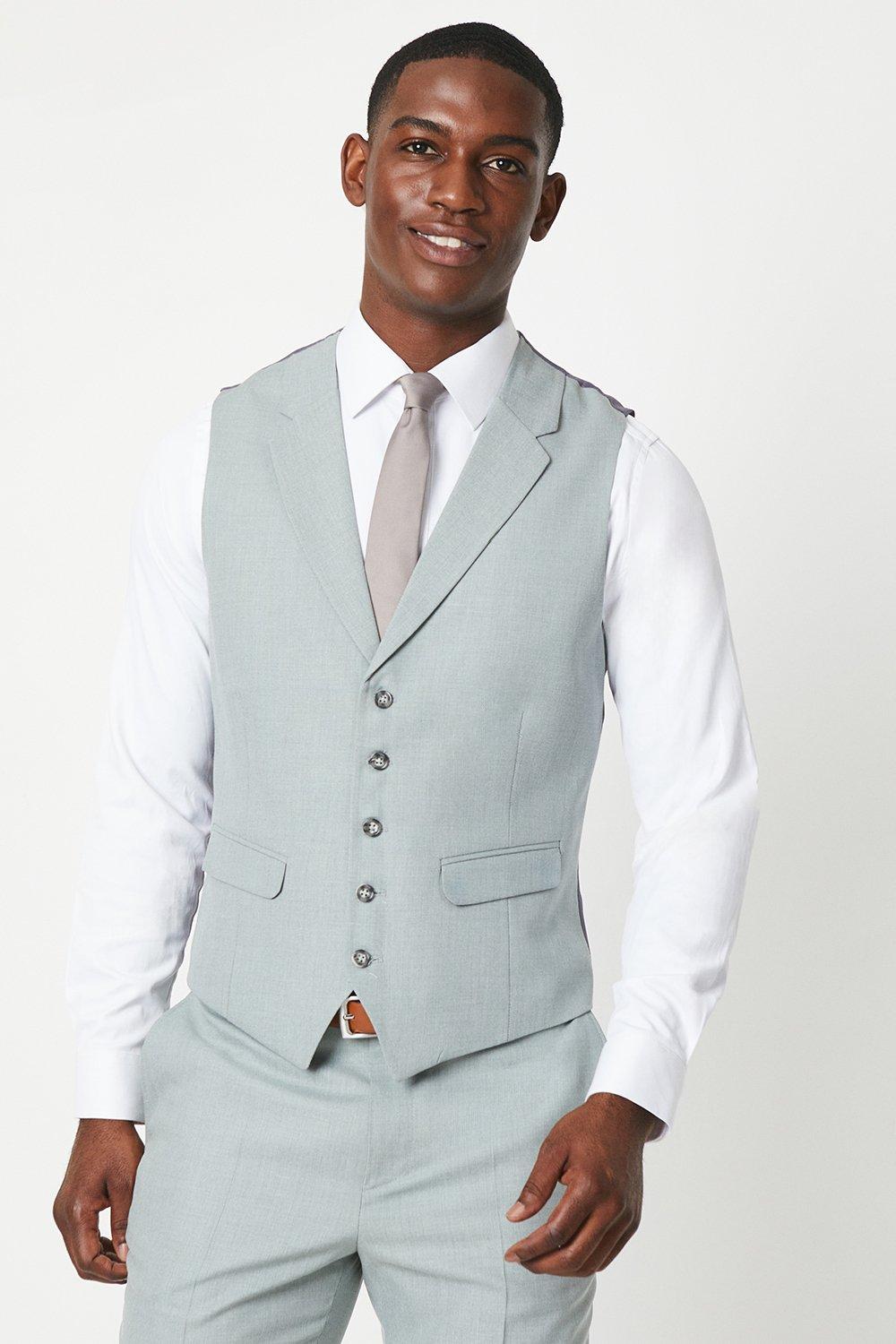 Mens Light Turquoise Twill Weave Suit Waistcoat