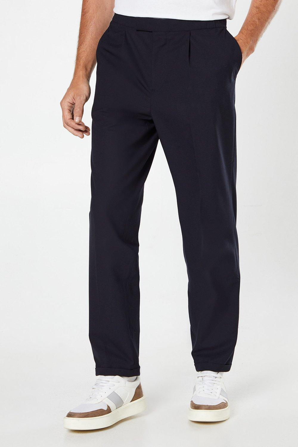 Mens Elasticated Waist Tapered Pleat Front Trousers