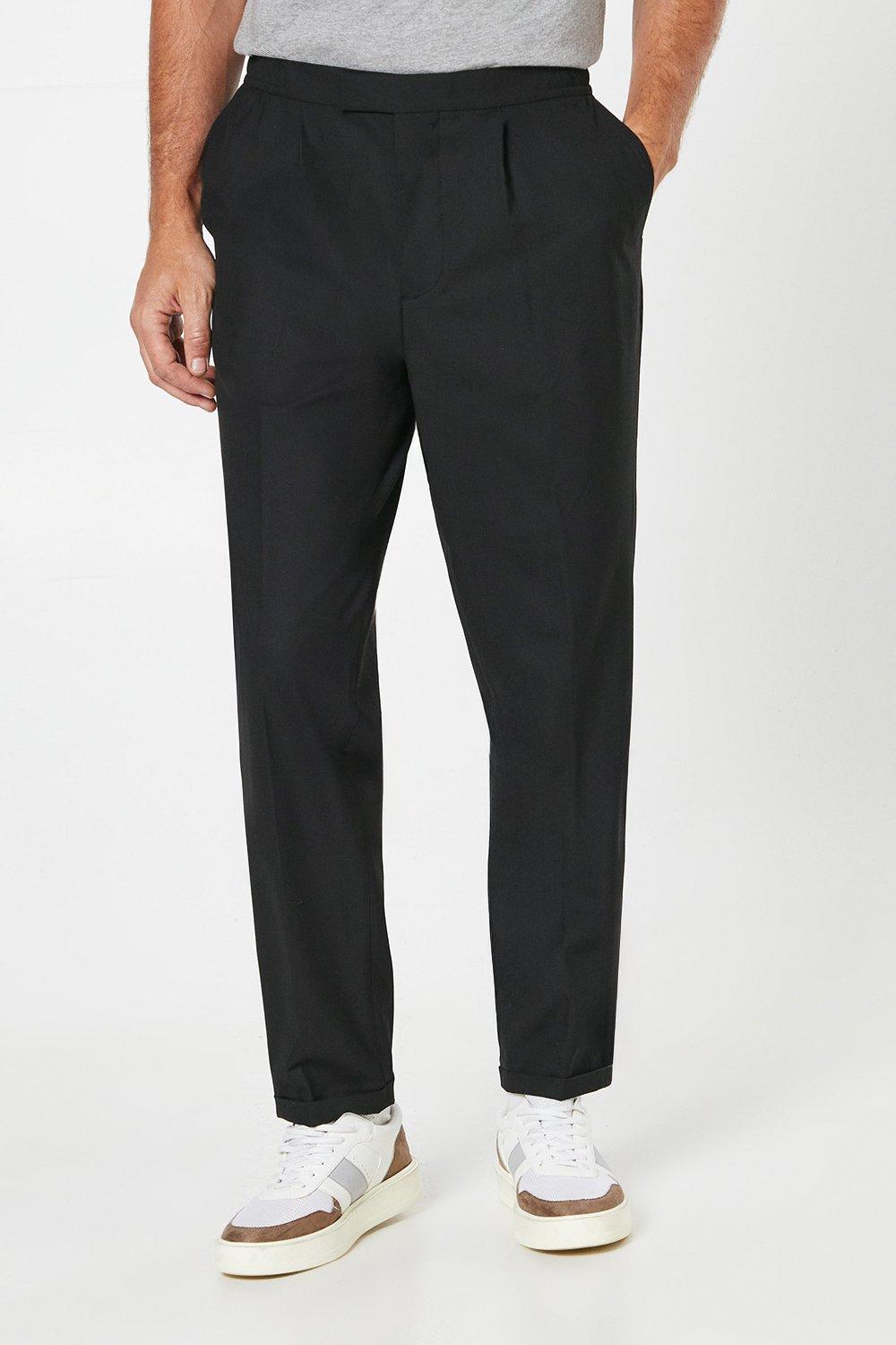 Mens Elasticated Waist Tapered Pleat Front Trousers