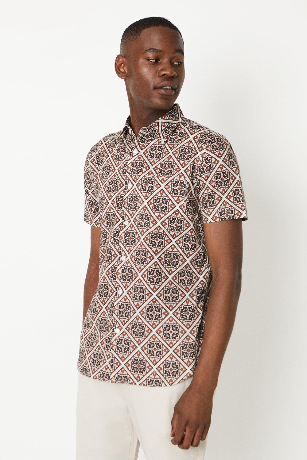 Mens Tile Print Short Sleeve Shirt