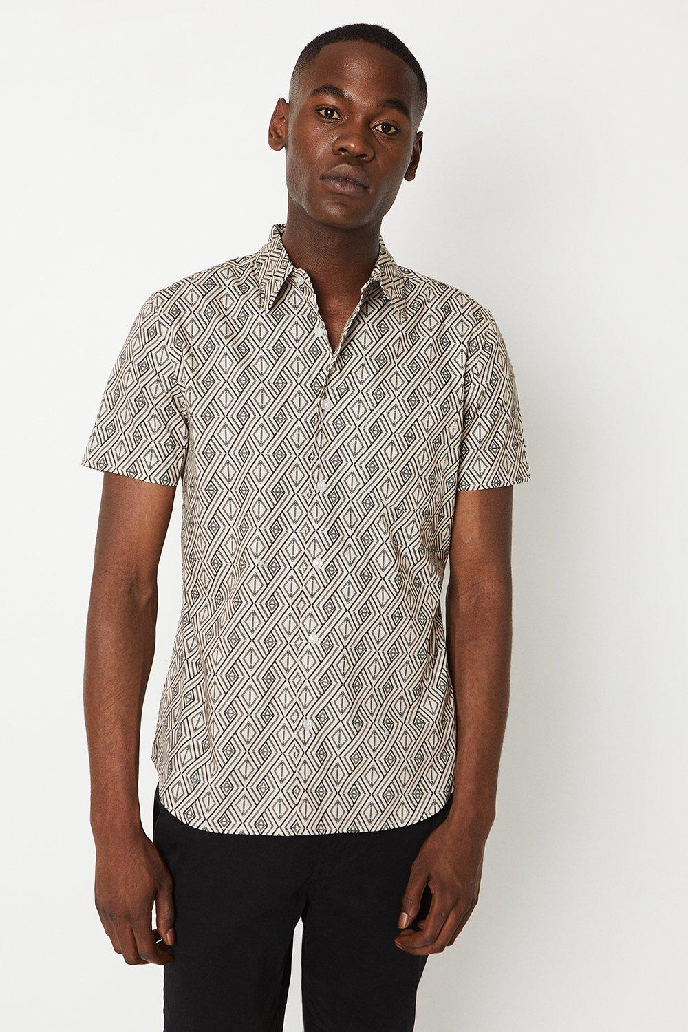 Mens Diamond Print Short Sleeve Shirt