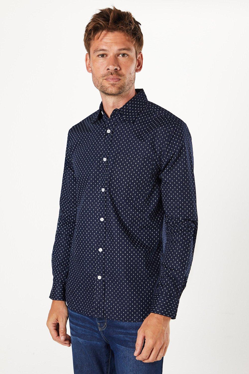 Mens Navy Eye Geo Print Long Sleeve Shirt