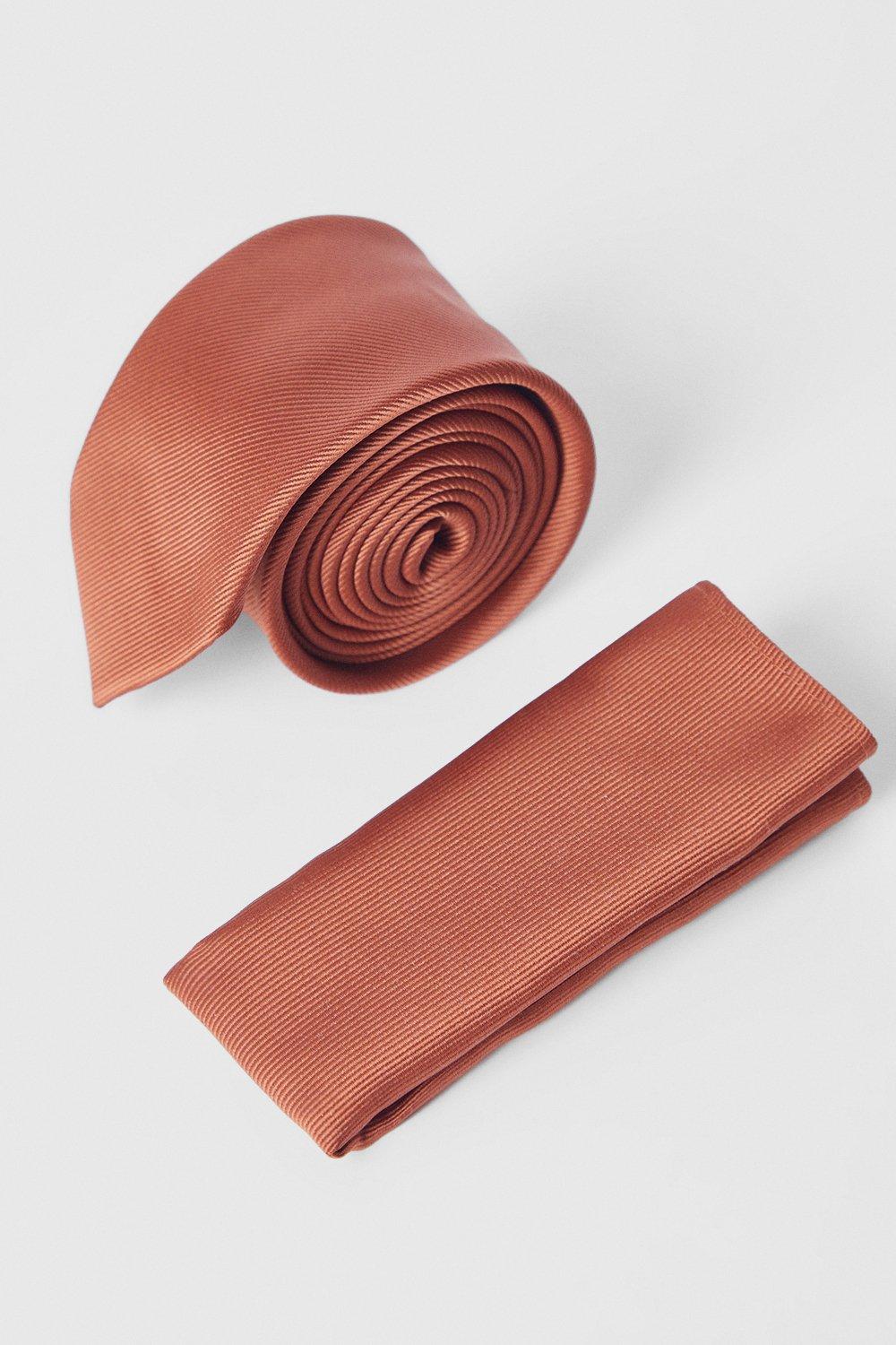 Mens Rust Tie And Pocket Square