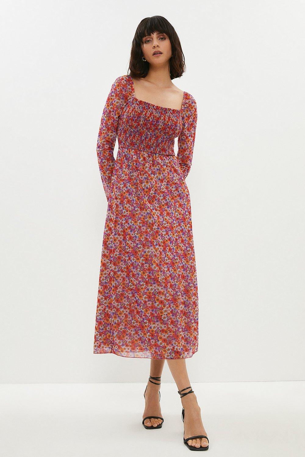 Coast Shirred Bodice Printed Mesh Midi Dress Debenhams