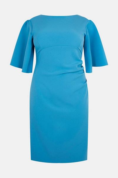 Coast bright blue Plus Size Flare Sleeve Ruche Waist Midi Dress
