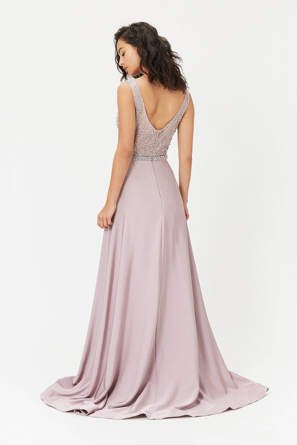 beaded satin maxi dress