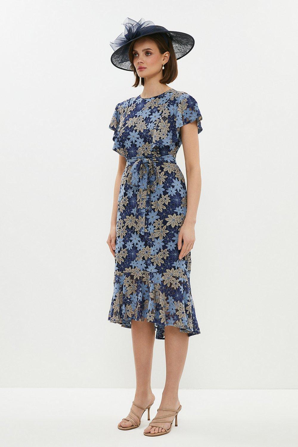 Dresses | Lace Ruffle Shoulder Midi Dress | Coast