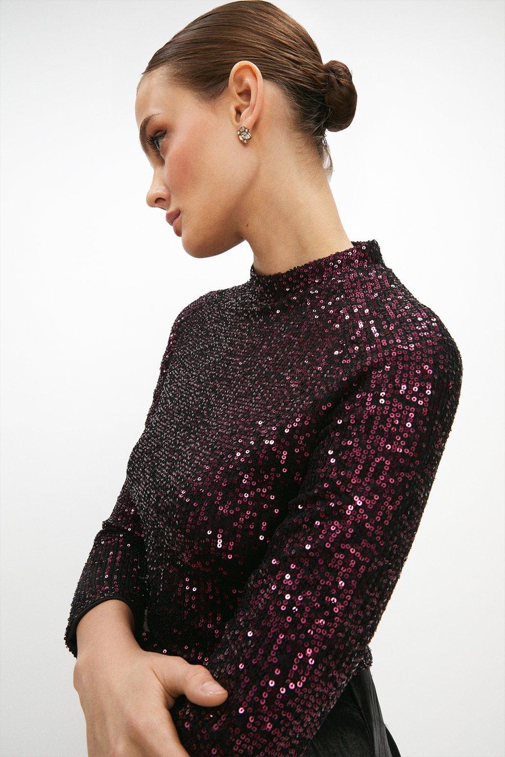 Coast Sequin High Neck Long Sleeve Top | Debenhams