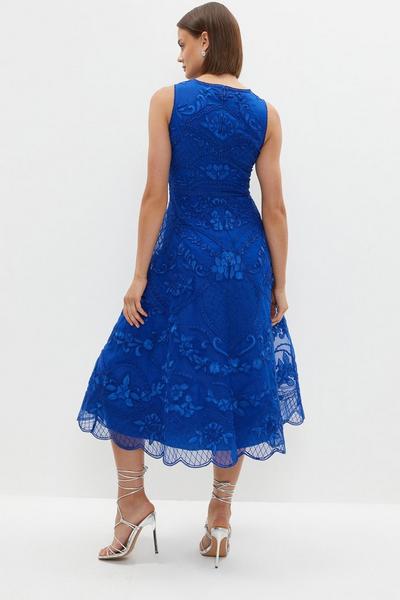 Coast cobalt Premium Embroidered Organza Full Skirt Midi Dress