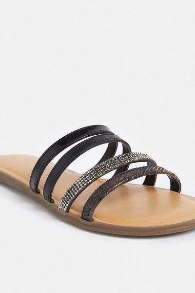 Coast black Leather Snake Diamante Multi Strap Sandal