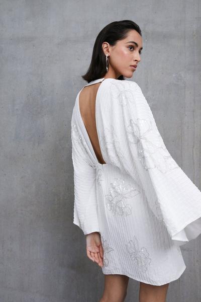 Coast ivory Premium Embellished Flare  Sleeve Mini Dress