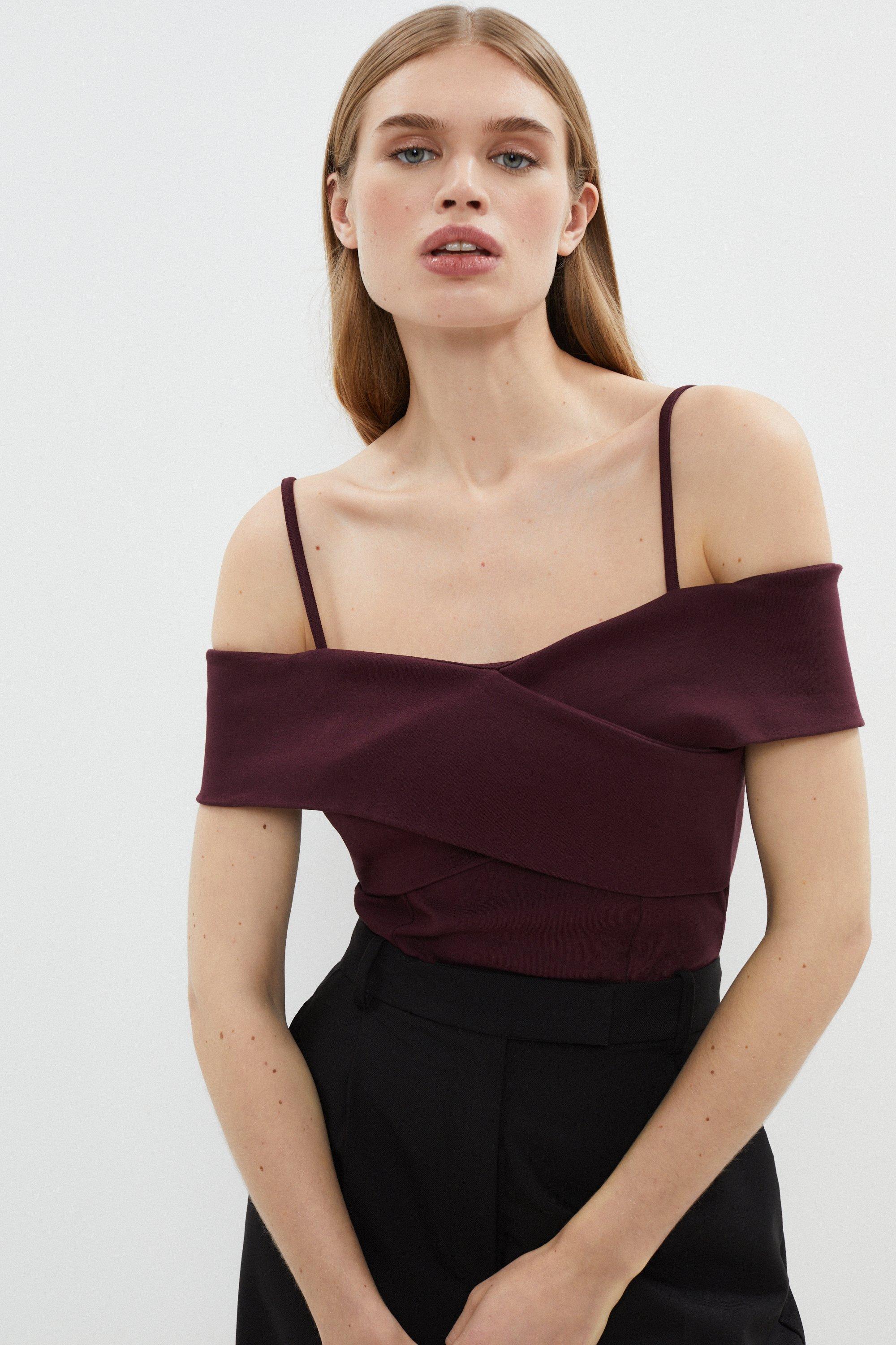 Cross Front Bardot Ponte Top - Red