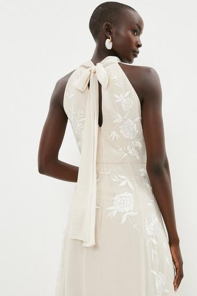 Coast ivory Embroidered Halter Neck Maxi Dress