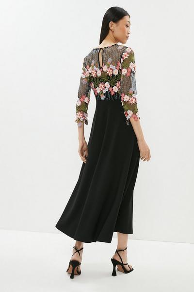 Coast black 3d Floral Lace Bodice Full Skirt Midi Dress