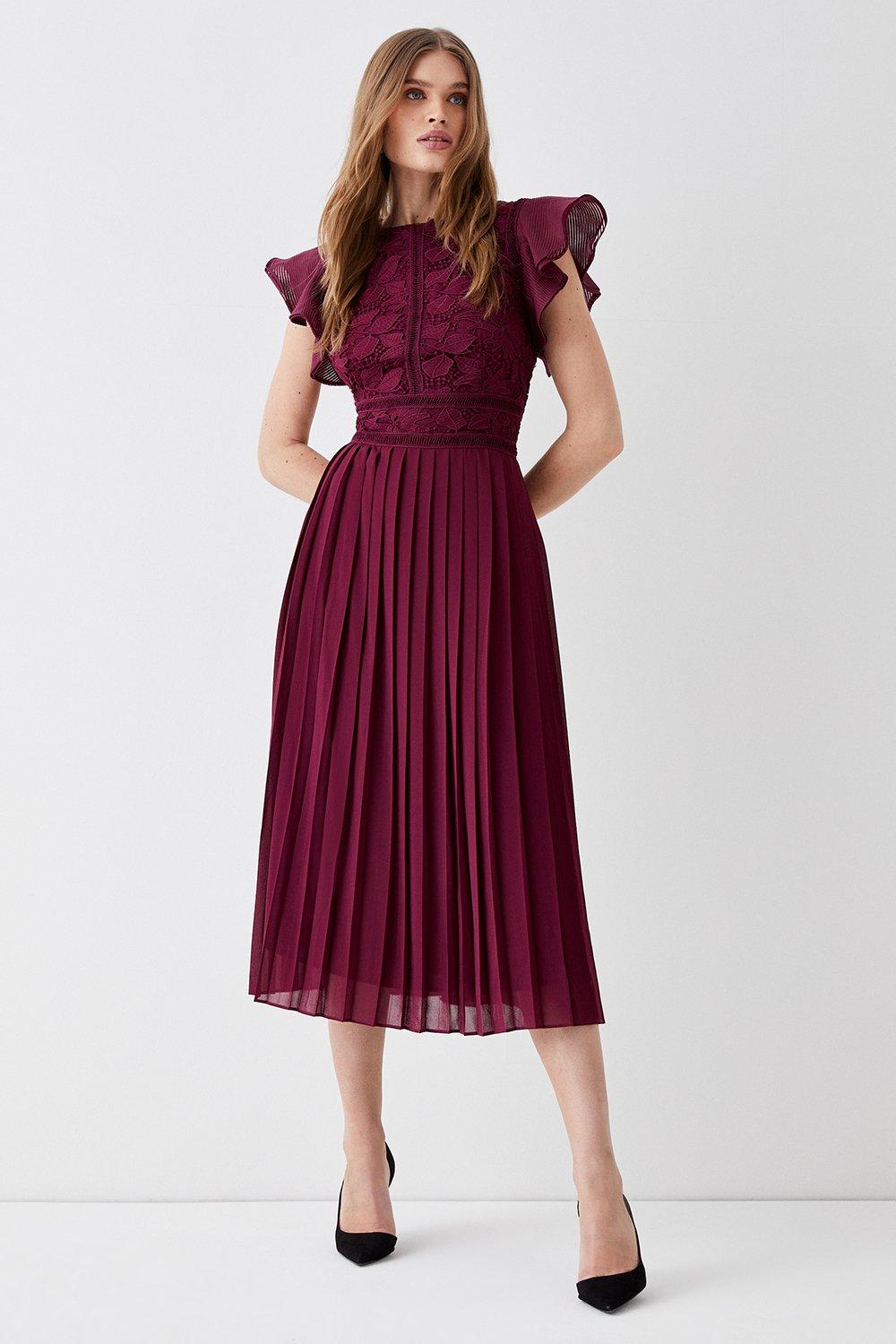 Dresses | Organza And Trim Insert Lace Top Pleat Dress | Coast