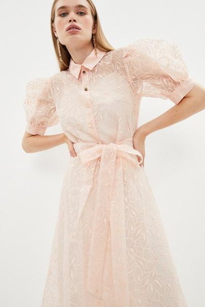 Coast blush Shirt Dress In Organza Lace