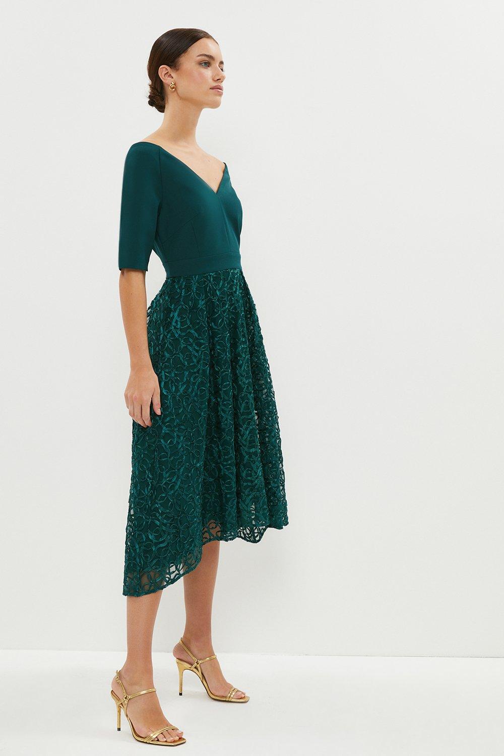 Coast Petite V Neck Embroidered Midi Dress | Debenhams