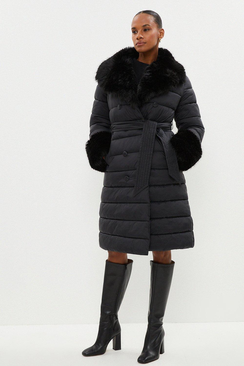 Jackets & Coats | Puffer Faux Fur Collar & Cuff Longline Coat | Coast