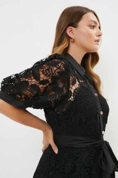 Coast black Plus Size Lace Belted Midi Shirt Dress