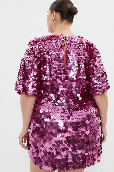 Coast pink Plus Size Premium Square Sequin T Shirt Dress