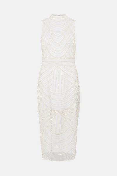 Coast ivory Pearl Embellished High Neck Midi Dress