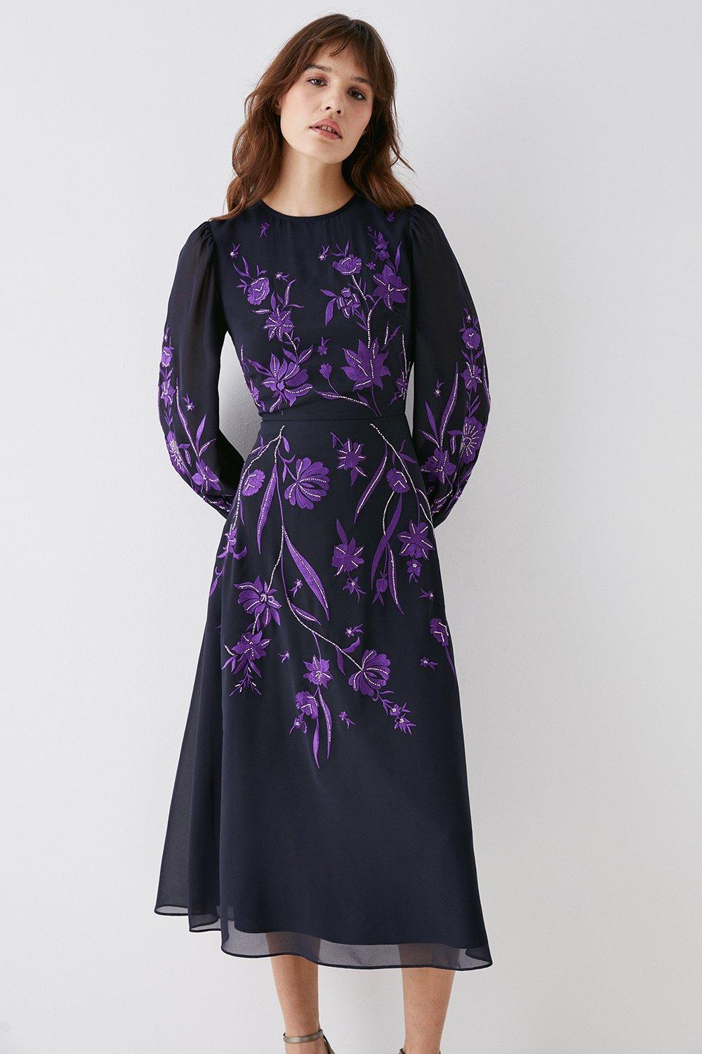 Coast Trailing Dahlia Floral Embroidered Midi Dress | Debenhams