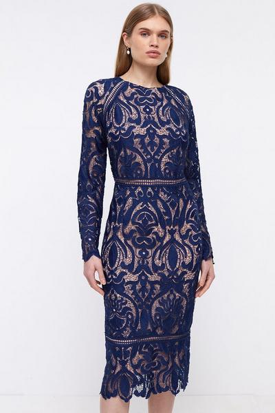 Coast navy Contrast Lining Placement Lace Pencil Dress