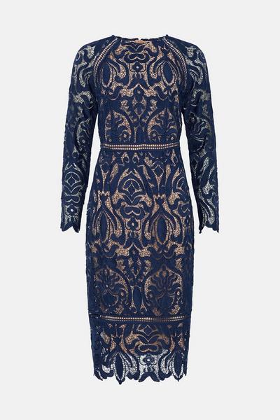 Coast navy Contrast Lining Placement Lace Pencil Dress