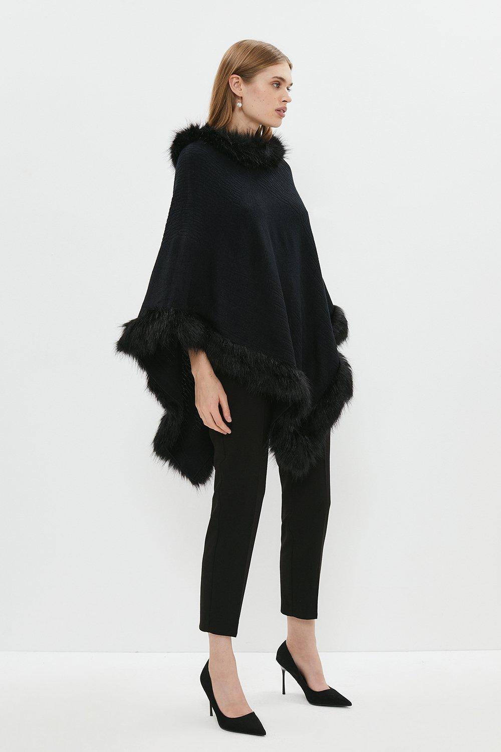 Coast Faux Fur Trimmed Poncho | Debenhams