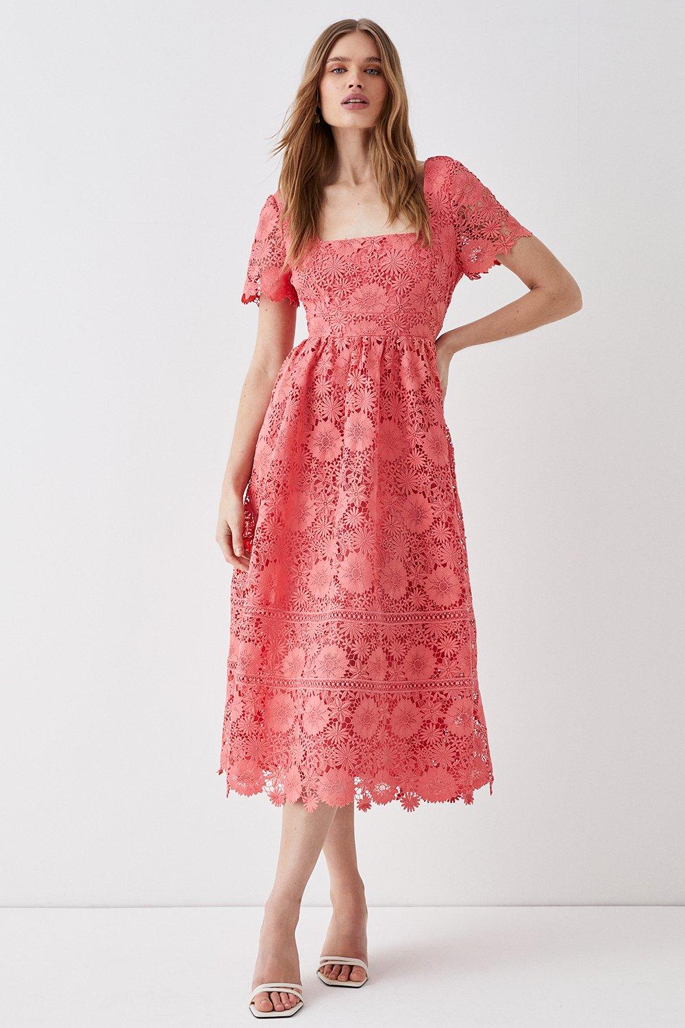 Dresses | Square Neck Lace Dress With Short Sleeve | Coast